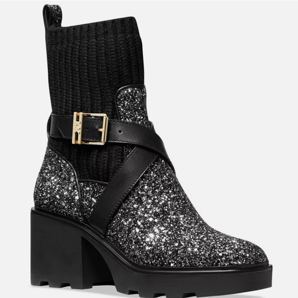 Michael Kors KEISHA Pull On Chunky Combat Lug Sole Buckled Sock Booties Sz 7.5 - Picture 1 of 16